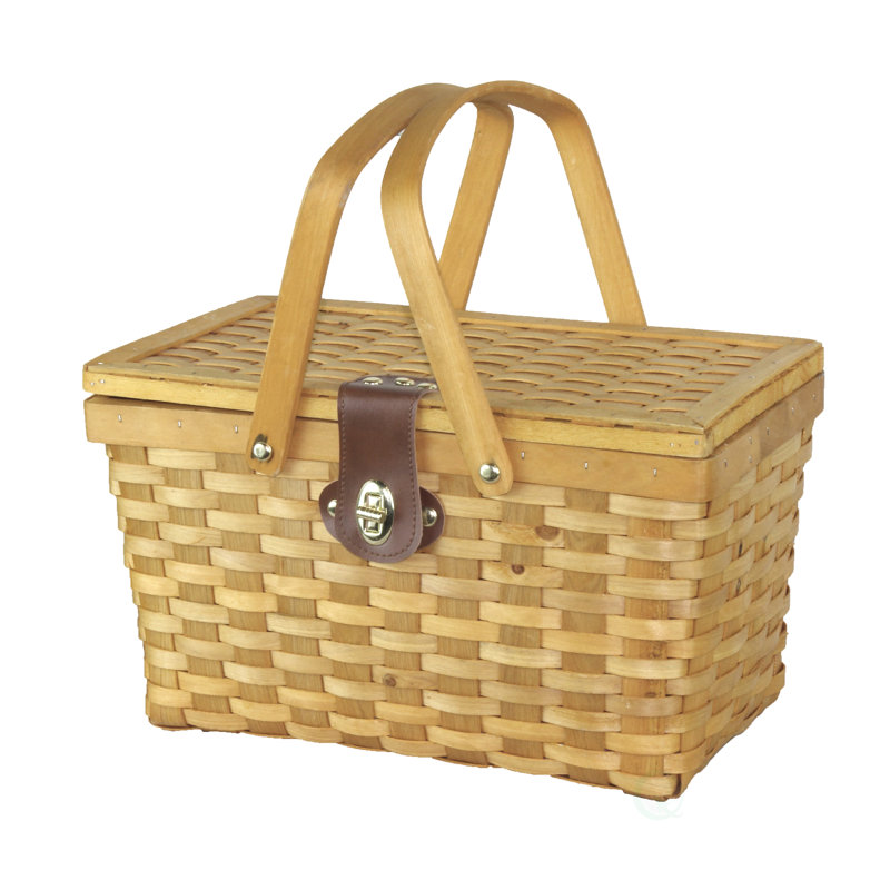 August Grove® Gingham Lined Woodchip Picnic Basket, Service for 2 Wayfair